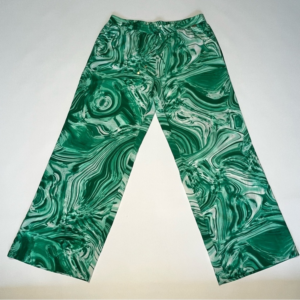Calvin Klein Green Swirl Patterned Wide Leg Pants  Large